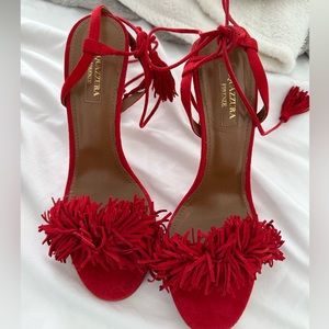 Aquazurra Red Fringe Suede Shoe